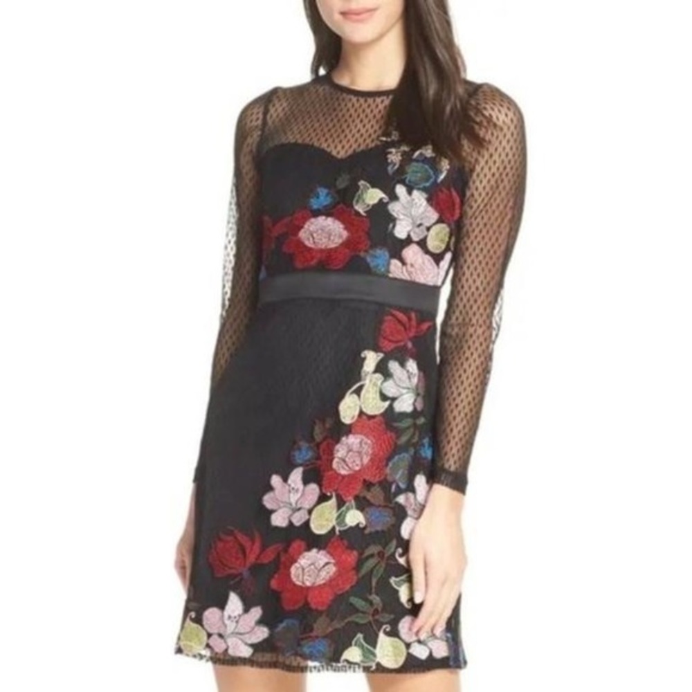 Foxiedox Lana Mesh Embroidered Floral Lace Dress